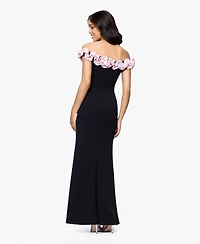 Blondie Nites Juniors' Off-The-Shoulder Ruffled Evening Gown