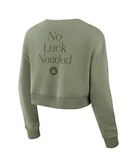 Fanatics Women's Olive Boston Celtics Studio Tri-Blend Cropped Pullover Sweatshirt