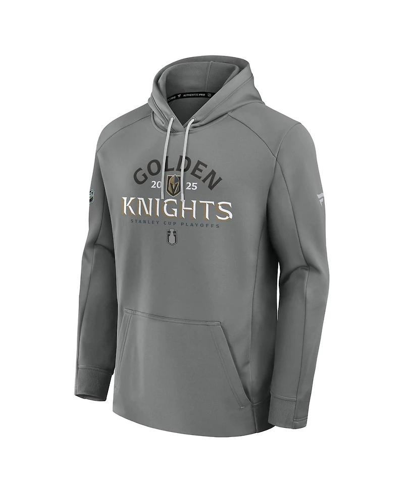 Fanatics Men's Gray Vegas Golden Knights 2025 Stanley Cup Playoffs Authentic Pro Rink Fly Fleece Pullover Hoodie
