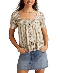 Lucky Brand Women's Block Print Button-Front Top