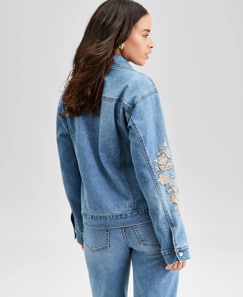 And Now This Women's Embroidered Trucker Denim Jacket, Exclusively at Macy's