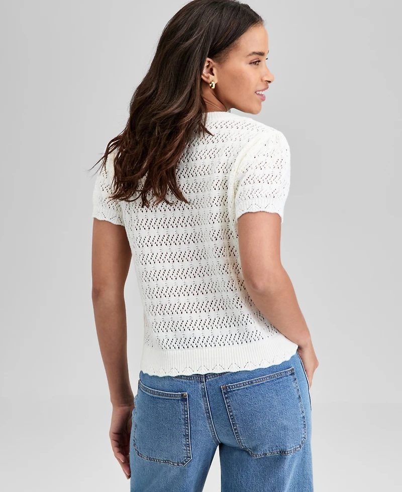 And Now This Women's Crewneck Pointelle Short-Sleeve Sweater, Exclusively at Macy's