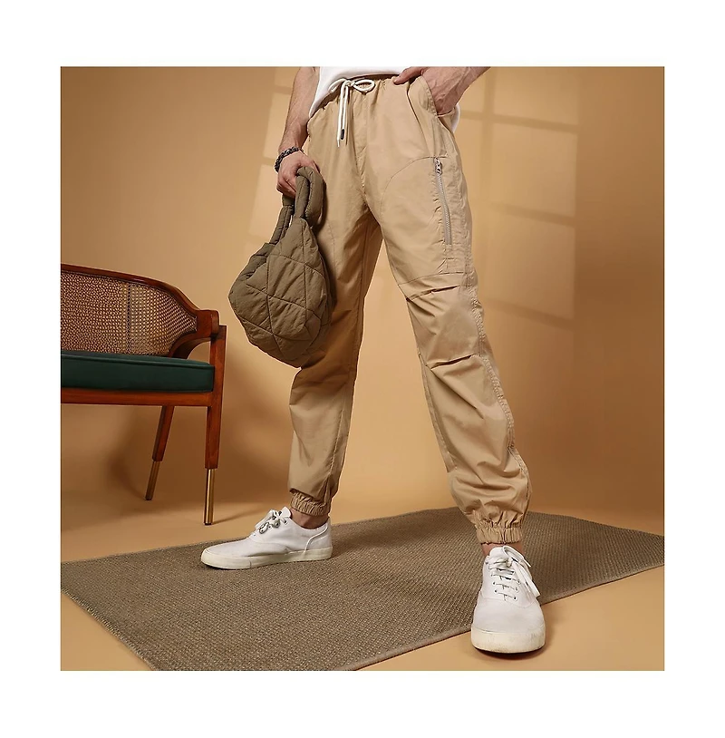 Campus Sutra Men's Khaki Brown Parachute Utility Trousers