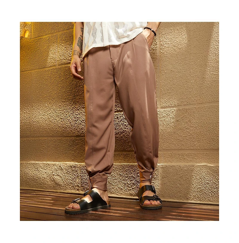 Campus Sutra Men's Tan Brown Panelled Gurkha Trousers