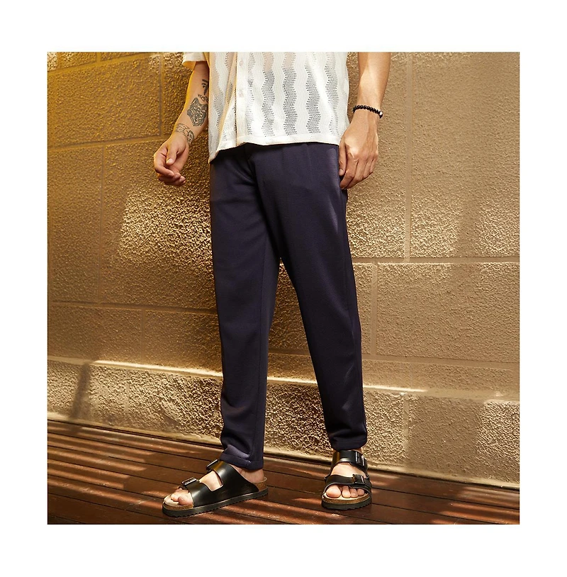 Campus Sutra Men's Navy Blue Micro-Waffle Chino Trousers