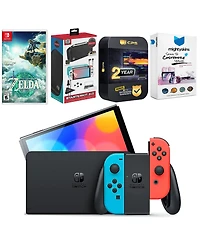 Nintendo Switch Neon Red & Blue Oled Console with the Legend of Zelda: Tears of the Kingdom, Surge Accessory Gaming Kit, MightySkins Console and Contr