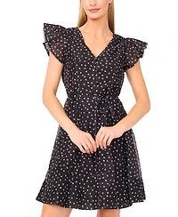 CeCe Women's Polka Dot Tie Waist Flutter-Sleeve Mini Dress