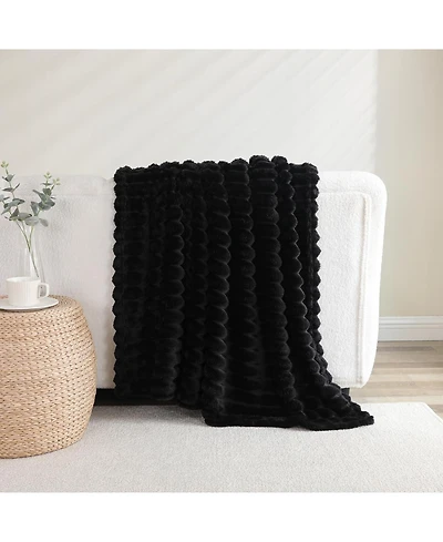 Kate Aurora Modern Lux Ultra Soft & Plush Ribbed Accent Throw Blanket - 50 in. W x 60 L Navy