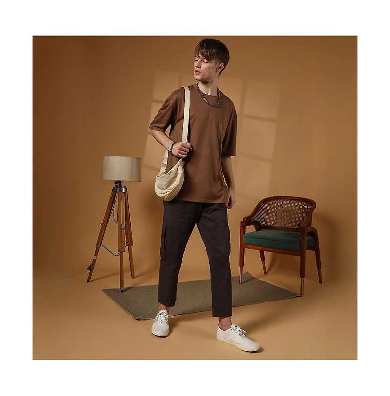 Campus Sutra Men's Chocolate Brown Solid Oversized T-Shirt