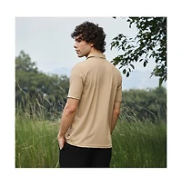 Campus Sutra Men's Buff Beige Solid Knit Polo T-Shirt