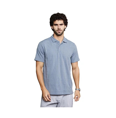 Campus Sutra Men's Powder Blue Veined-Tactile Polo T-Shirt