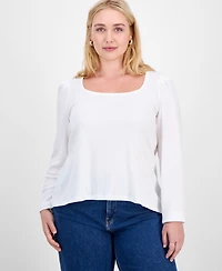 On 34th Trendy Plus Long-Sleeve Square-Neck Top, Exclusively at Macy's