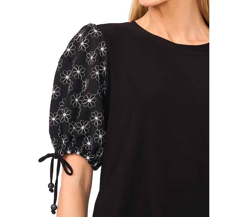 CeCe Women's Embroidered Balloon-Sleeve Knit Top