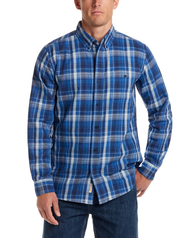 Weatherproof Vintage Men's Long Sleeve Button-Down Burnout Plaid Flannel Shirt