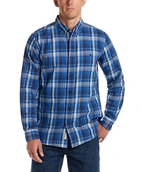 Weatherproof Vintage Men's Long Sleeve Button-Down Burnout Plaid Flannel Shirt