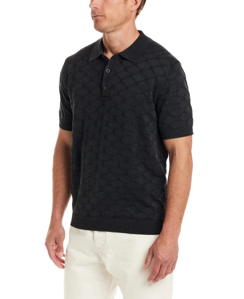 Weatherproof Vintage Men's Short Sleeve Diamond-Pattern Polo Sweater