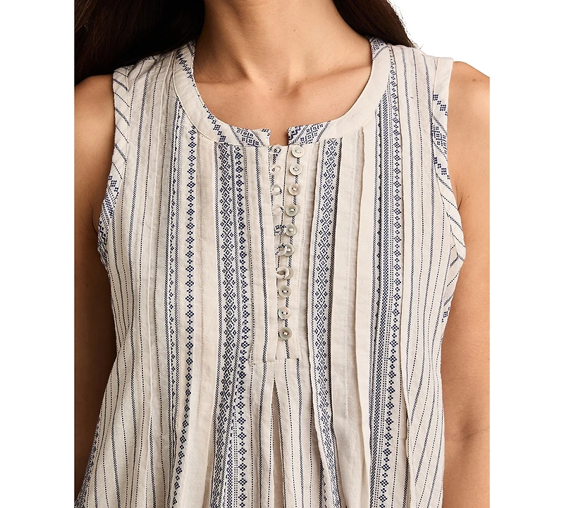 Lucky Brand Women's Printed Cotton Pintuck Mini Dress