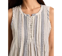 Lucky Brand Women's Printed Cotton Pintuck Mini Dress