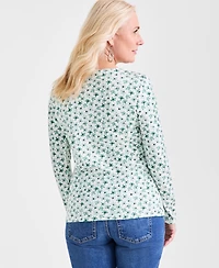 Style & Co Petite Floral-Print 3/4-Sleeve Top, Exclusively at Macy's