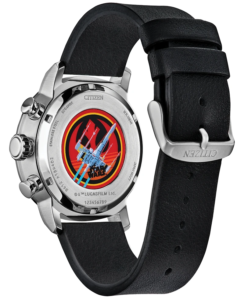 Citizen Eco-Drive Men's Chronograph Star Wars Rebel Starfighter Black Leather Strap Watch 44mm Box Set