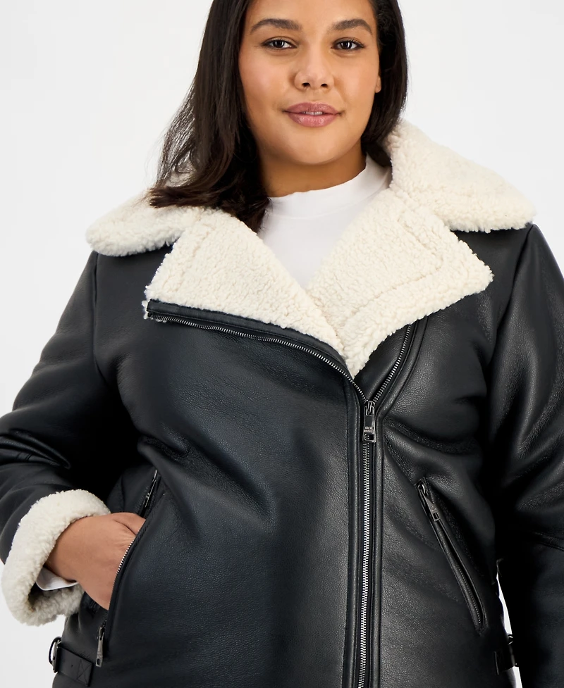 Steve Madden Plus Asymmetric Faux-Shearling Coat