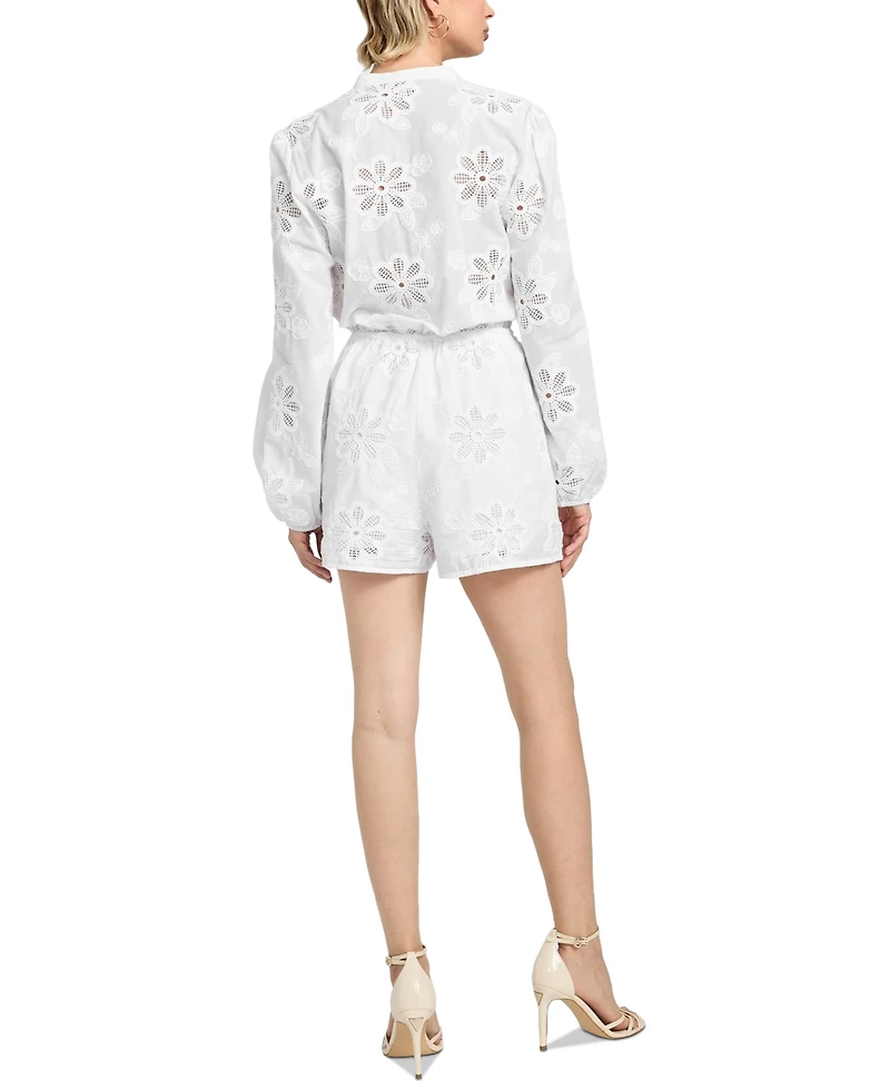 Guess Women's Hazel Embroidered Long-Sleeve Romper