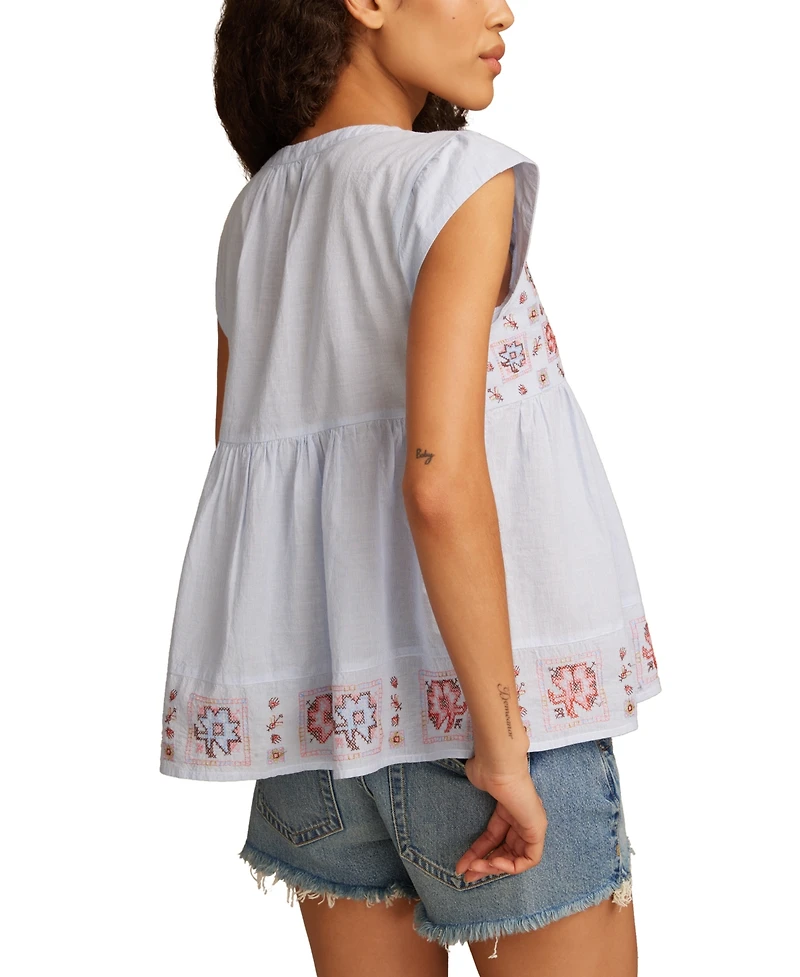 Lucky Brand Women's Shell-Sleeve Cotton Peasant Blouse