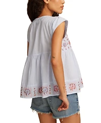 Lucky Brand Women's Shell-Sleeve Cotton Peasant Blouse