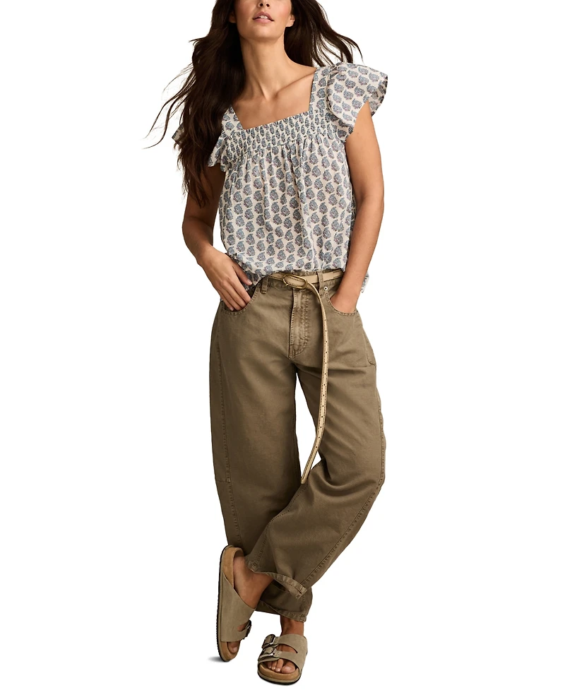 Lucky Brand Women's Square-Neck Smocked Cotton Peasant Top