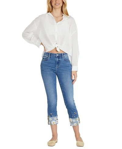Driftwood Women's Colette Daisy Bee Daze Cuffed Cropped Cotton Jeans