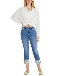 Driftwood Women's Colette Daisy Bee Daze Cuffed Cropped Cotton Jeans