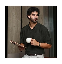 Campus Sutra Men's Midnight Black Bohomian Oversized Polo T-Shirt