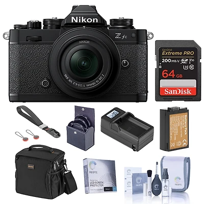 Nikon Z fc Dx-Format Mirrorless Camera with 16-50mm f/3.5-6.3 Lens, Black, Bundle with 64GB Memory Card, Bag, Extra Battery and 46mm Filter Kit