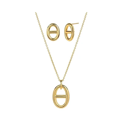 Sterling Silver 18k Gold Plated Erin Circle Necklace & Stud Earrings Set