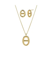 Sterling Silver 18k Gold Plated Erin Circle Necklace & Stud Earrings Set