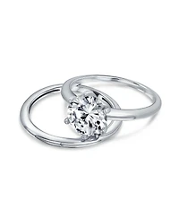 Bling Jewelry Traditional Etoile 3CTW Round Solitaire 6 Prong Cz Promise Band Ring Set Sterling Silver