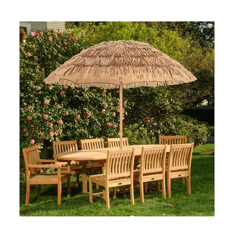 6.5 Feet Thatched Tiki Umbrella with Foldable Stand Push Button Tilt
