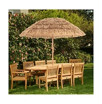6.5 Feet Thatched Tiki Umbrella with Foldable Stand Push Button Tilt