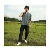 Campus Sutra Men's Moon Grey Honeycomb-Knit Polo T-Shirt