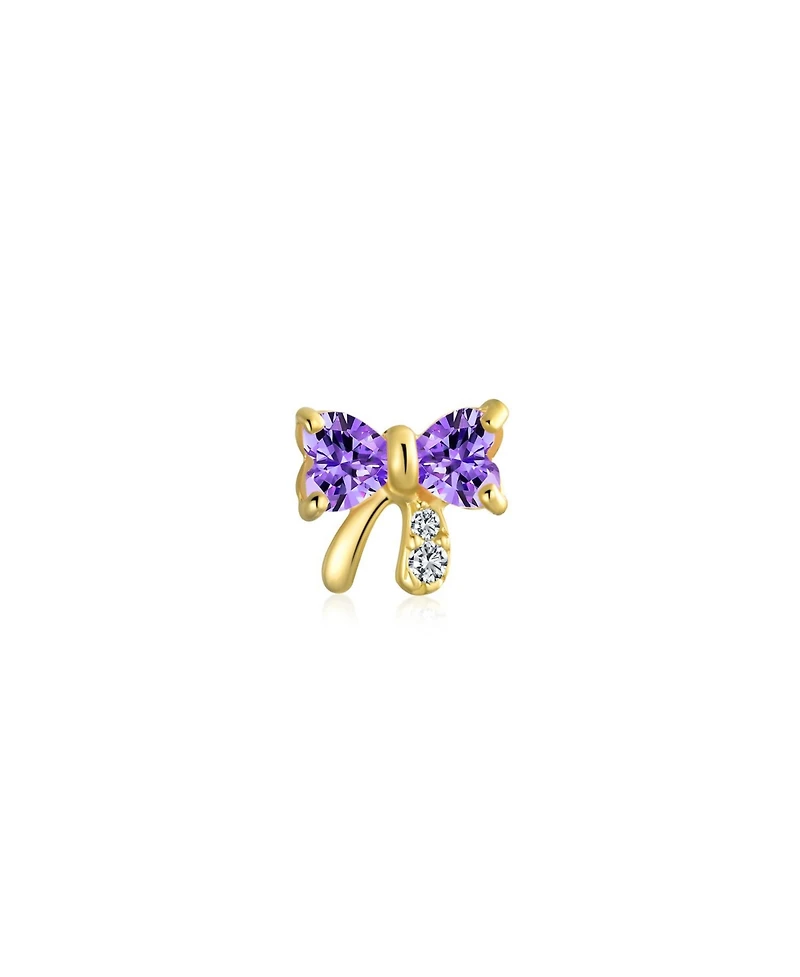 Bling Jewelry 14K Real Gold Small Bow 1 Piece Stud Earring with Cz Delicate Minimalist Cartilage Piercing Screw Back