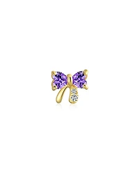 Bling Jewelry 14K Real Gold Small Bow 1 Piece Stud Earring with Cz Delicate Minimalist Cartilage Piercing Screw Back