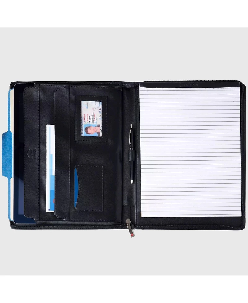 Alpine Swiss Leather Zippered Writing Pad Portfolio Business Briefcase Organizer