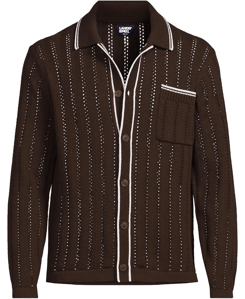 Lands' End Men's Long Sleeve Button Through Summer Polo Cardigan