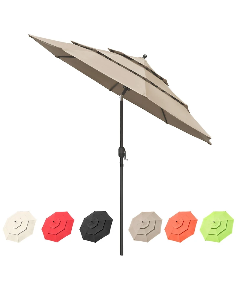 Yescom 10 Ft 3 Tier Patio Umbrella with Crank Handle Push to Tilt Aluminum Backyard