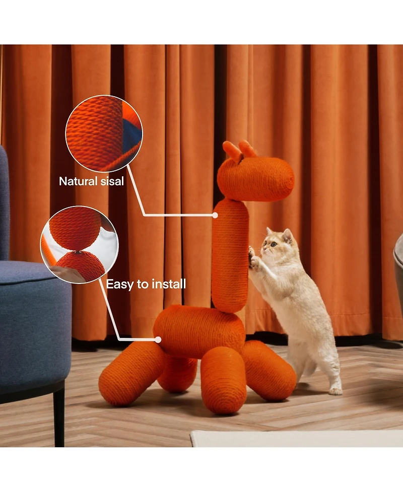 Hausource 33.46" Large Giraffe Cat Tree Tower Modern Cat Climb Toy Play Center for Kittens Small Cats, Orange