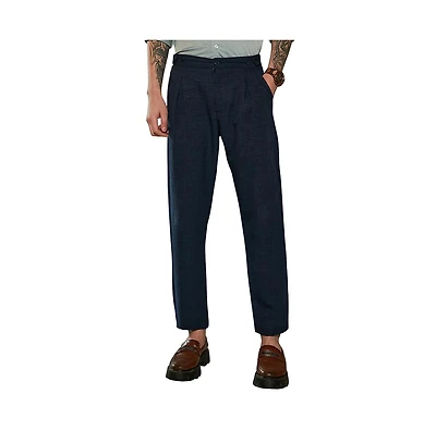 Campus Sutra Men's Prussian Blue Pleated Tailored Trousers