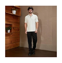 Campus Sutra Men's Off-White Seamless Waffle Polo T-Shirt