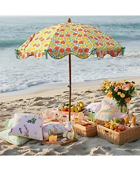 LAGarden Our Beach Umbrella for 6ft Beech Wood Pole w/ Tablecloth Printed Orange Grapefruit for Outdoor Garden Summer Event Planning Small Patio Balco
