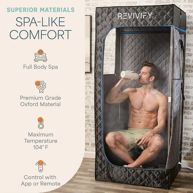 LifePro Revivify Mini Portable Sauna Box – Foldable Personal Steam Sauna Tent for Home Use with Adjustable Heat & Timer – Includes Chair