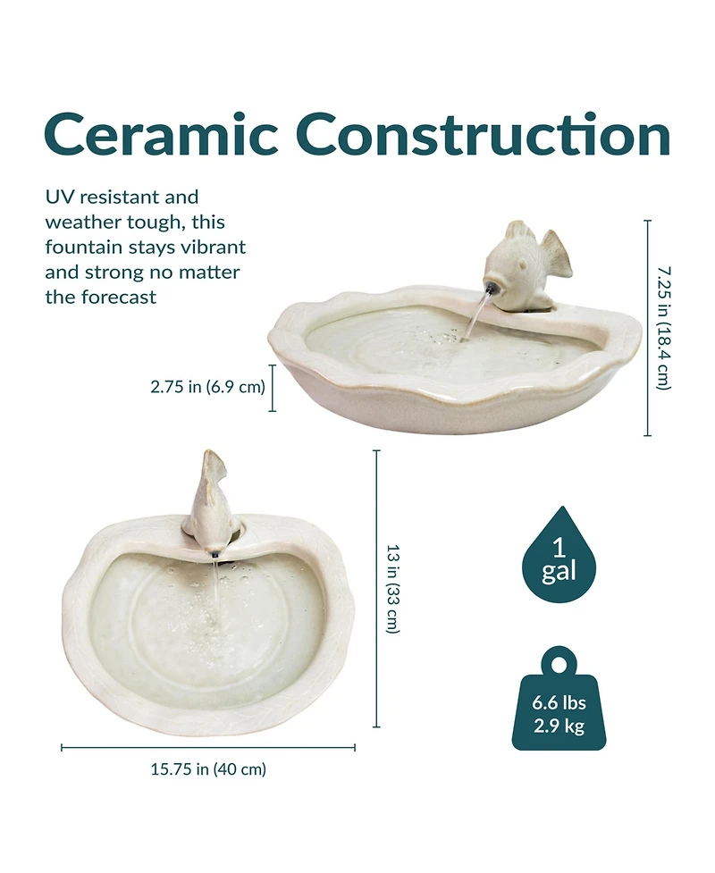 7"H Electric Glazed Ceramic Fish Outdoor Water Fountain